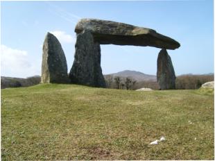 Pentre Ifan burial chamber, with Carn Ingli in the background